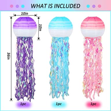 6 Packs Jelly Fish Paper Lanterns Gradient Pink Purple Blue Hanging Jellyfish Decor for Ocean Theme Birthday Under The Sea Little Party Decoration - Image 2