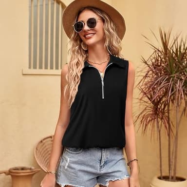 Vivilli Camisole Tops for Women, Tank Top for Women Blazers Black Top Womens Summer Tops V Neck Sleeveless Tops Work Blouses Business Casual Outfits Zipper Knit Fall Fashion Undershirts for Women M - Image 7
