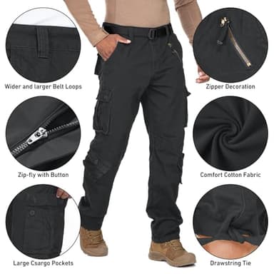Men's BDU Casual Military Pants, Tactical Wild Army Combat ACU Rip Stop Camo Cargo Work Pants Trousers with 8 Pockets #7533 Black Grey 42 - Image 3