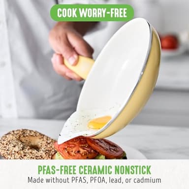 GreenLife 16 Piece Nonstick Cookware Set, Soft Grip Non-Toxic PFAS-Free Ceramic Pots & Pans, Dishwasher & Oven Safe, Frying, Sauce, Saute, Utensils, Glass Lids, Stay-Cool Handles, Wobble Free, Yellow - Image 2