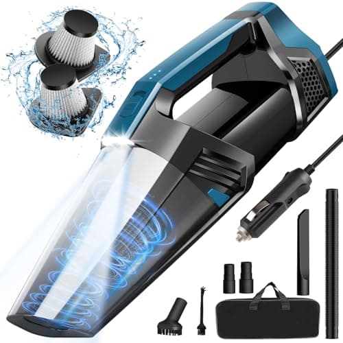 Car Vacuum - Portable Vacuum Cleaner with 16.4ft Cord, Bag, LED Light & Attachments - DC 12V High Power Small Vacuum, Car Accessories - Image 1