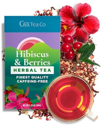 Gya Tea Co Hibiscus Berry Herbal Loose Leaf Tea - Natural Decaf Flower & Fruit Tea with Cranberry, Apple & Hibiscus for Body Wellness & Digestion Health - 5.29 Oz - 70 Cups - Image 1