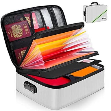 Noiposi Document Organizer with Lock,16.1"x11.4"x4.3" Waterproof and Fireproof Document Box,Portable Home Travel Safe Storage Box for Important Documents,File and Birth Certificate,Silver - Image 1