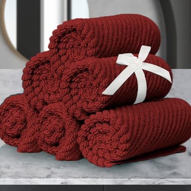VOOVA & MOVAS Red Washcloths, 6PC 13"x13" - 100% Cotton | Quick Dry | Lightweight | Thick | Soft | Absorbent, Bath Hand Towels Set for Face & Body, Face Towels for Bathroom, Towel Gift Set, Burgundy - Image 1