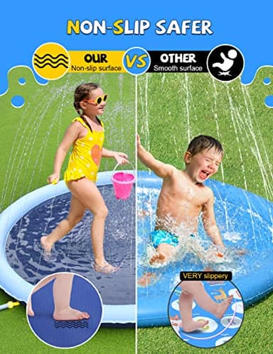 VISTOP Non-Slip Splash Pad for Kids and Dog, Thicken Sprinkler Pool Summer Outdoor Water Toys - Fun Backyard Fountain Play Mat for Baby Girls Boys Children or Pet Dog (67 inch, Blue&Blue) - Image 2