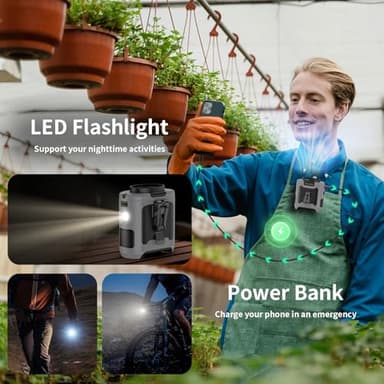 Socool 10000mAh Portable Waist Fan Clip on Wearable Belt Personal Fan Rechargeable Battery operated With 5 Speeds & Flashlight Neck Hands-Free 40H Cooling For Outdoor Camping Travel (Gray） - Image 5