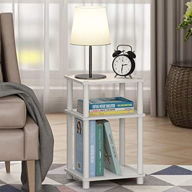 Furinno Just 3-Tier Turn-N-Tube End Table / Side Table / Night Stand / Bedside Table with Plastic Poles, 2-Pack, White/White - Image 2
