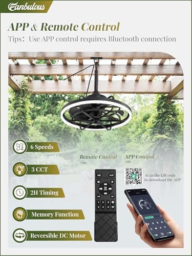Fanbulous Outdoor Ceiling Fans with Light for Patios, 20" Weatherproof Plug in Ceiling Fan, Gazebo Fan Remote&APP Control, 3CCT Dimmable,Caged Ceiling Fan with Hanging Hook for Porch, Pergola,Canopy - Image 2