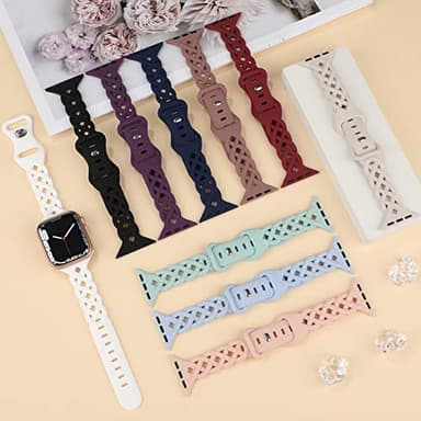 Braided Silicone Bands Compatible with Apple Watch 38mm 40mm 41mm 42mm 44mm 45mm 46mm 49mm for Women, Slim Thin Narrow Hollow-out Strap Cute for iWatch Ultra 2 Series 10/SE/9/8/7/6/5/4/3/2/1 Women - Image 7