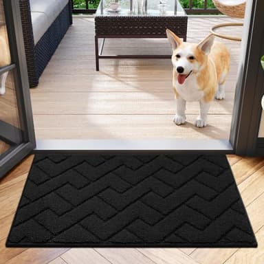 hicorfe Indoor Doormat,Welcome Door Mat TPR Backing Non Slip Mats 20"x31.5" Absorbent Resist Dirt Entrance Doormat Inside Floor for Entryway Washable Low-Profile (Black) - Image 1