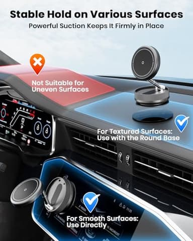 2026 Upgraded 360° Vacuum Magnetic Car Phone Holder for Magsafe [96+LBS Strongest Suction & 2800gf Strongest Magnetic], Adjustable Car Phone Mount for Your Car/Gym/Mirror/Shower for iPhone & Android - Image 6