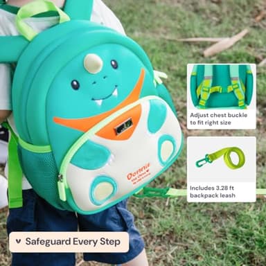 BabbleRoo Toddler Backpack, Kids Backpack - Light & Comfortable, Water Resistant Neoprene, Leash for Toddlers 1-3, Reflective Strips for Visibility, Animal Backpack, Donnie the Dino - Image 9