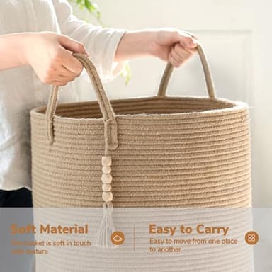 Goodpick Boho Jute Laundry Hamper Basket, Wicker Laundry Basket with Handles, Tall Baby Nursery Hamper, Large Woven Blanket Storage for Living Room, Bedroom, 16" x 20" - Image 4