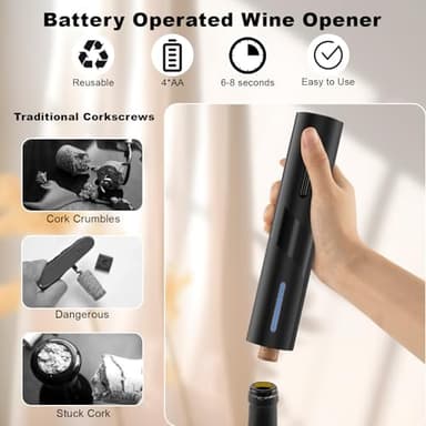 COKUNST Electric Wine Opener, Battery Operated Wine Bottle Openers with Foil Cutter, One-click Button Corkscrew Remover for Home Kitchen Party Wedding - Image 5