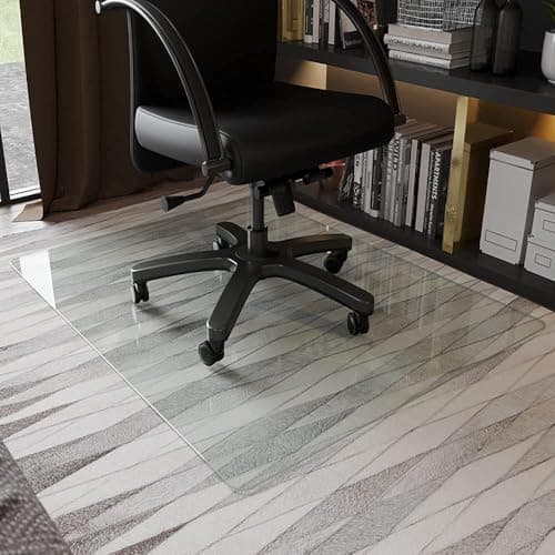 GLSLAND 46" x 55" Tempered Glass Chair Mat Heavy-Duty Floor Protector for Carpet & Hard Floors Scratch-Resistant Clear Office Mat 1/5" Clear - Image 1