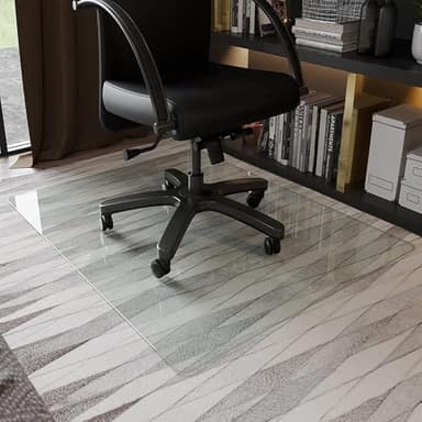 GLSLAND 46" x 55" Tempered Glass Chair Mat Heavy-Duty Floor Protector for Carpet & Hard Floors Scratch-Resistant Clear Office Mat 1/5" Clear - Image 1