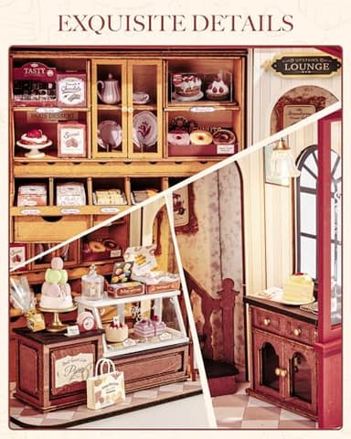 ROBOTIME DIY Miniature House Kit, Mini Wooden Dollhouse Kit for Adults, Building Kit with LED Light, Diorama Model,Halloween/Christmas/Birthday Gifts for Family/Friends (Honey Dessert Talk) - Image 3