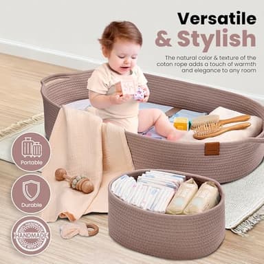 PeraBella XL Baby Changing Basket for Dresser Top, Moses Baskets for Newborn, Portable Baby Diaper Changing Pad Table Topper for Dresser, Moses Bassinet Mat with Waterproof Pad Cover and Diaper Caddy - Image 5