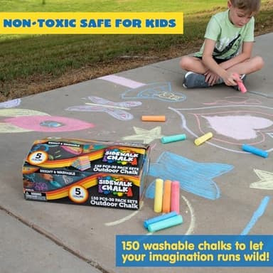 JOYIN 150 Pcs Sidewalk Chalk Set in 30 Packs, 5 Colors, Giant Box Non-Toxic Jumbo Washable Chalk for Outdoor Art Play, Painting on Chalkboard, Kitchen, Blackboard, Playground, Outdoor - Image 6