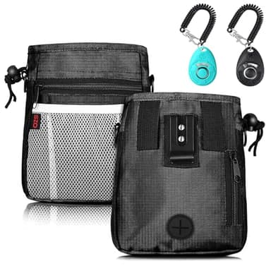 Dog Treat Pouch - 3 Ways to Wear Treat Pouches for Pet Training and 2 Pieces Clicker Taining for Dogs, Dog Training Treat Pouch Bag and Dog Clicker for Training with Waist Belt Shoulder Strap - Black - Image 1