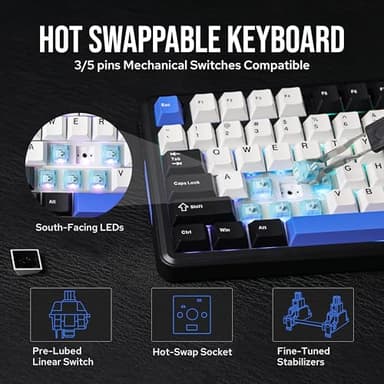 EPOMAKER TH85 QMK/VIA Wireless Gaming Keyboard, BT5.0/2.4GHz/USB-C, Hot Swappable Pre-lubed Custom Creamy Jade Linear Switches, Gasket Creamy Keyboard for PC/Mac/Office/Gaming (Black&White&Blue) - Image 4