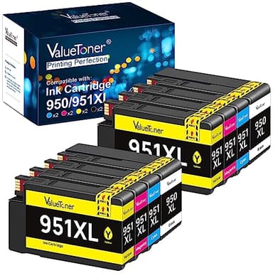 Valuetoner 950XL and 951XL Ink Cartridges 8-Pack Replacement for HP 950 951 Ink Cartridges Combo Pack Use for Officejet Pro 8600 8610 8620 8100 8615 8625 8630 8660 (2 Black 2 Cyan 2 Magenta 2 Yellow) - Image 1