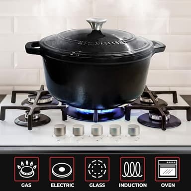 MÜELLERHOME 6 Quart Enameled Cast Iron Pot Dutch Oven, Heavy-Duty Oven-Safe up to 500° F, & Across All Cooktops, Casserole Dishes for Ovens, Bread Pan with Lid and Knob, Cast Iron Cookware, Black - Image 5
