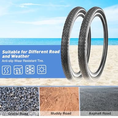 Balinge 2 Pack 20" x 2.125" Folding Replacement Bike Tires for Beach Cruiser Bike，Bicycle Tires for Commuter Bikes，White Wall，Non-Slip，White Wall，2Tires & 2 Tubes & 2 Levers - Image 5