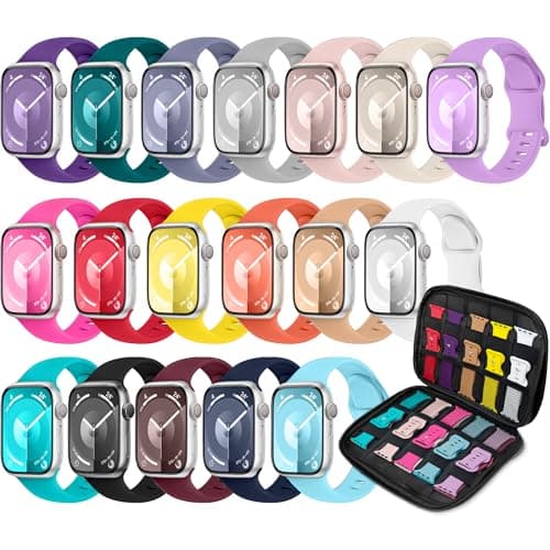 18 Pack Sport Band Compatible with Apple Watch Bands 40mm 41mm 38mm 42mm 44mm 45mm 46mm 49mm for Women Men,Silicone iWatch band with Watch Band Organizer for iWatch SE Series 10/9 8 7 6 5 4 3 2 Ultra - Image 1