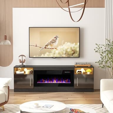 Fireplace TV Stand with 36" Fireplace Up to 80" TVs,70" Entertainment Center with LED Lights,Remote Control,TV Media Console with Storage Cabinets for Living Room, Black - Image 7