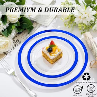 U-QE 120pcs Royal Blue Plastic Plates - Blue Disposable Plates Heavy Duty - Includes 60 10" Dinner & 60 7" Dessert Plates for Party, Birthday - Image 2