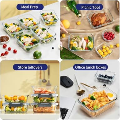 MFY 12-Pack Glass Storage Containers with Lids, Glass Meal Prep Containers Set, Airtight Lunch Containers with Lids, Microwave, Oven, Freezer and Dishwasher Safe, Gray - Image 7