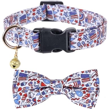 American Flag Dog Collar with Removable Cute Bow Tie Adjustable Patriotic 4th of July Pet Collars Independence Day Small - Image 1