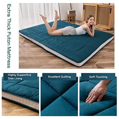 MAXYOYO Futon Mattress, Padded Japanese Floor Mattress Quilted Bed Mattress Topper, Extra Thick Folding Sleeping Pad Breathable Floor Lounger Guest Bed for Camping Couch, Bluestone, Queen - Image 5
