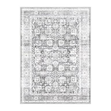 HOMFINE Vintage Design Area Rugs - Machine Washable Rug 6'x9' with Non Slip Rugs for Living Room Bedroom Floral Print Rug Carpet Stain Resistant, Home Decor Office Area Rug, Light Grey - Image 6