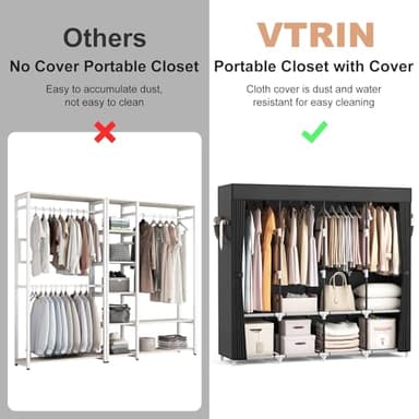 VTRIN Portable Closet for Hanging Clothes 67 Inch Wide Large Capacity Portable Wardrobe Closet with Cover, 4 Storage Shelves and 4 Hanging Rod Sturdy Free Standing Closet for Bedroom, Black - Image 7