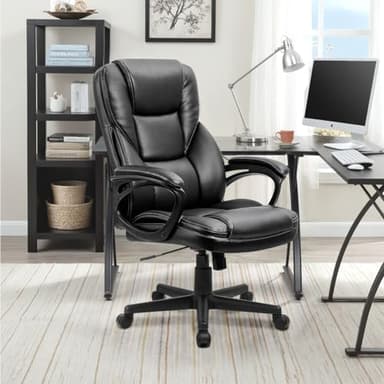 Furmax Office Executive Chair High Back Adjustable Managerial Home Desk Chair, Swivel Computer PU Leather Chair with Lumbar Support (Black) - Image 2