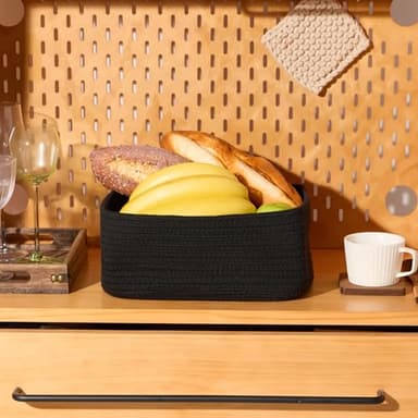 MiniArk Small Storage Baskets for Organizing | Closet Organizer Bins | Shelf Toy Basket | Woven Rope Baskets | Cube Decorative Box | Shallow Basket | 11.5x7.5x4.7” | 3 Packs Black - Image 5