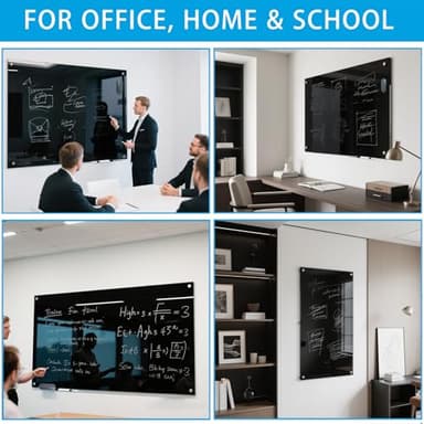 KIZZBY Black Glass Dry Erase Board - Magnetic Blackboard for Wall, 48"x36" Large Frameless Black Whiteboard for Office, Home & School - Image 7