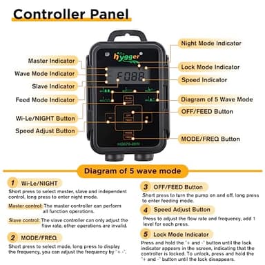 Hygger Aquarium Wave Maker - Adjustable Cross Flow Pump with LED Display Controller, Magnetic DC 24V Powerhead for Freshwater & Marine Reef Aquariums Up to 265 Gallon (25W) - Image 5