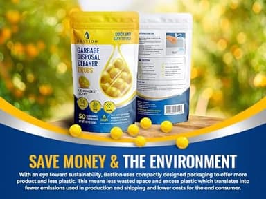 Bastion Garbage Disposal Cleaner and Deodorizer Drops- [[50-Count]] Lemon Zest Scented Kitchen Sink Freshener Pods & Drain Odor Eliminator Disposer Care Balls - Image 6