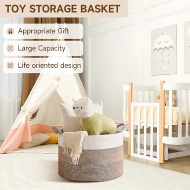 CLHMILY&Z Round Cotton Rope Storage Basket - 22x14.2 Inches - Stylish Nursery Storage Bin, Baby Toy Organizer, Soft Cotton Basket for Home Decor, Multi-Purpose Storage Solution - Image 7