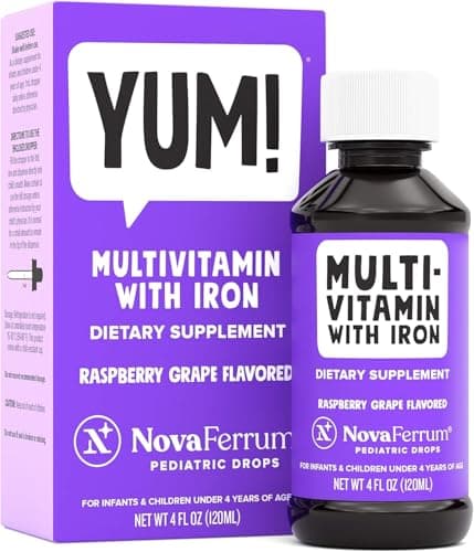 NovaFerrum Yum | Multivitamin with Iron for Infants, Toddlers & Kids | Immune Support | Ages 4 & Under | Gluten Free Certified | Sugar Free | Raspberry Grape | 120 Servings - Image 1