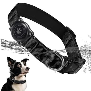 Upgraded AirTag Dog Collar, IP68 Waterproof Air Tag Dog Collar Holder, Reflective, Ultra-Durable, Comfortable Padded, Heavy Duty Dog Collars for Small Medium Large Dogs (L (14.8"-20.3"), Black) - Image 1