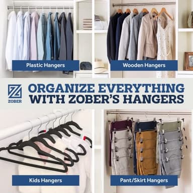Zober Velvet Hangers 50 Pack - Heavy Duty Gray Hangers for Coats, Pants & Dress Clothes - Non Slip Clothes Hanger Set - Space Saving Felt Hangers for Clothing - Image 9