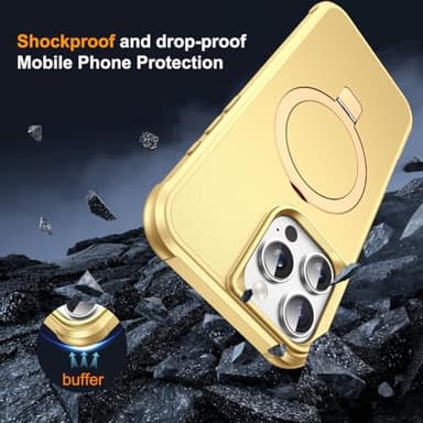 SKYLMW Compatible with iPhone 16 Pro Max Case with Invisible Magnetic O-Ring Stand Military-Grade Case for iPhone 16 ProMax 6.9" [Compatible with Mag-Safe][Great Grip Feeling], Gold - Image 7
