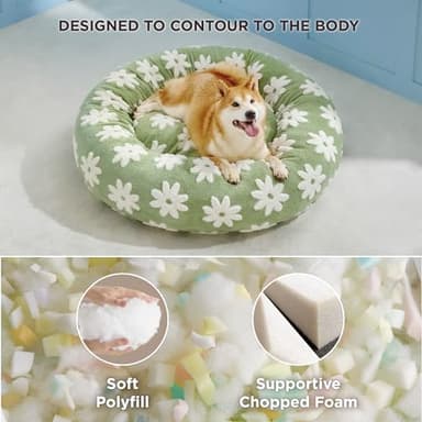 LE SURE Donut Large Dog Bed - Round Cat Beds for Indoor Anti-Anxiety Calming Pet Beds, Washable Cute Modern Beds with Jacquard Shaggy Plush & Anti Slip Bottom, 36 Inch, Green - Image 3