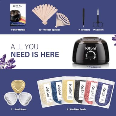 KeShi Waxing Kit, Painless Hair Removal Wax Warmer with 6 Bags Hard WaxBeans for Full Body, Legs, Face, Eyebrows & Bikini— Ideal for Both Women & Men - Image 3
