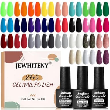 JEWHITENY 30pcs Gel Nail Polish Kit With 27 Colors + Matte Top Coat, Base Coat And Top Coat Polish Set For Manicure Nail Art Salon/Home Starter (Packaging May Vary) - Image 1