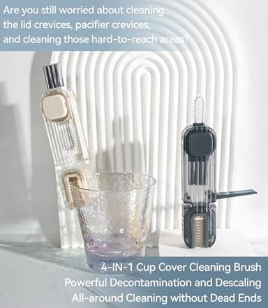 VIDONIO 4 in 1 Bottle Gap Cleaning Brush - 2 PCS Multifunctional Cup Lid Cleaning Tools, Mutipurpose Tiny Silicone Cup Holder Cleaner Nipple Cleaning Brush, Home Kitchen Cleaning Tools - Image 3